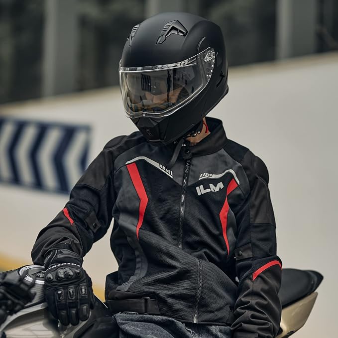 ILM Motorcycle Modular Full Face Helmet for Adult Flip up Dual Visor LED Tail Light Optional DOT