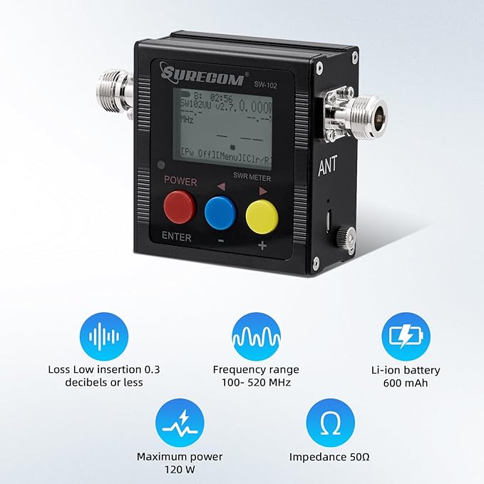 Mcbazel Surecom SW-102 Digital VHF/UHF 125-525Mhz Antenna Power & SWR Meter