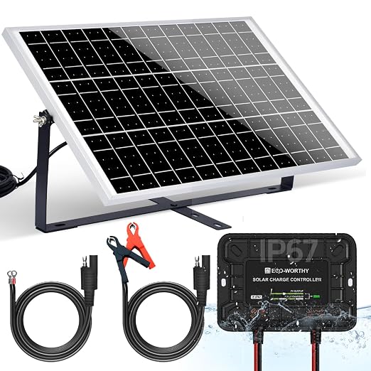 ECO-WORTHY Solar Panel Kit 25W 12V Solar Battery Charger Trickle Maintainer, 25W Solar Panel + Adjustable Mount Bracket + Upgrade Controller,for 12V Batteries Cars RV Boat Motorcycle Marine