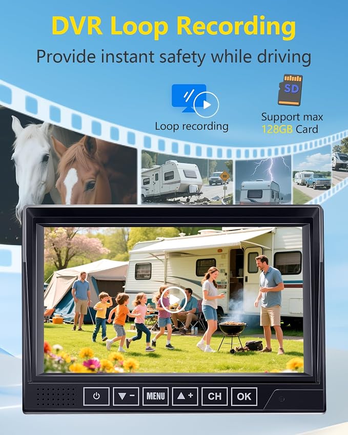 Magnetic RV Wireless Backup Camera: 1-Min Install Long-Range Signal Solar Backup Camera for Travel Trailer - with 7.2" DVR Monitor 1080P HD Night Vision Auto Sleep for Voyager & Forest River RVs