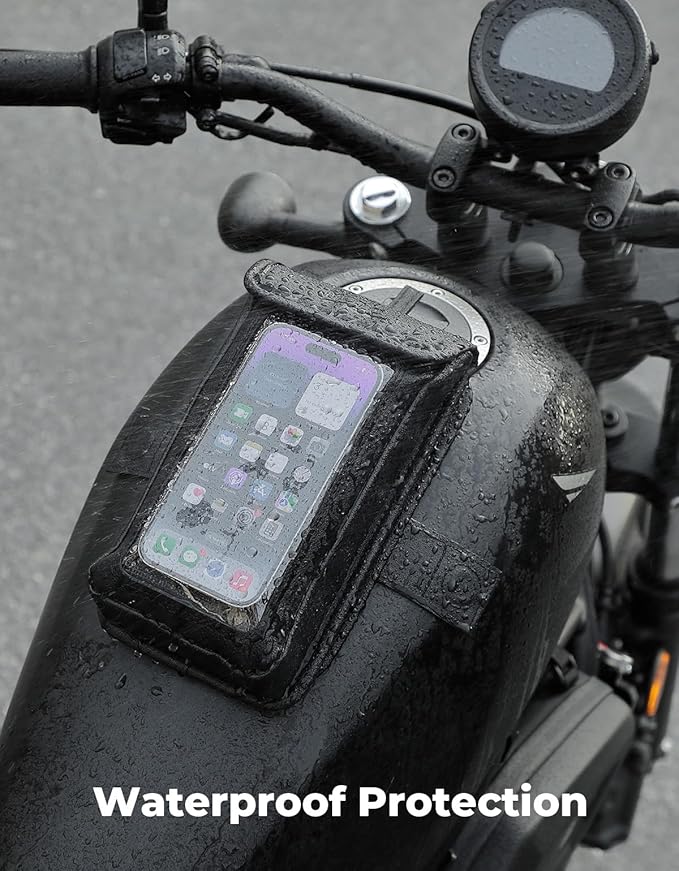 KEMIMOTO Magnetic Tank Bag Phone Case, PU Leather Water-Resistant Motorcycle Phone Holder, Breathable Adjustable Case for Touch Screens up to 6.9 Inch