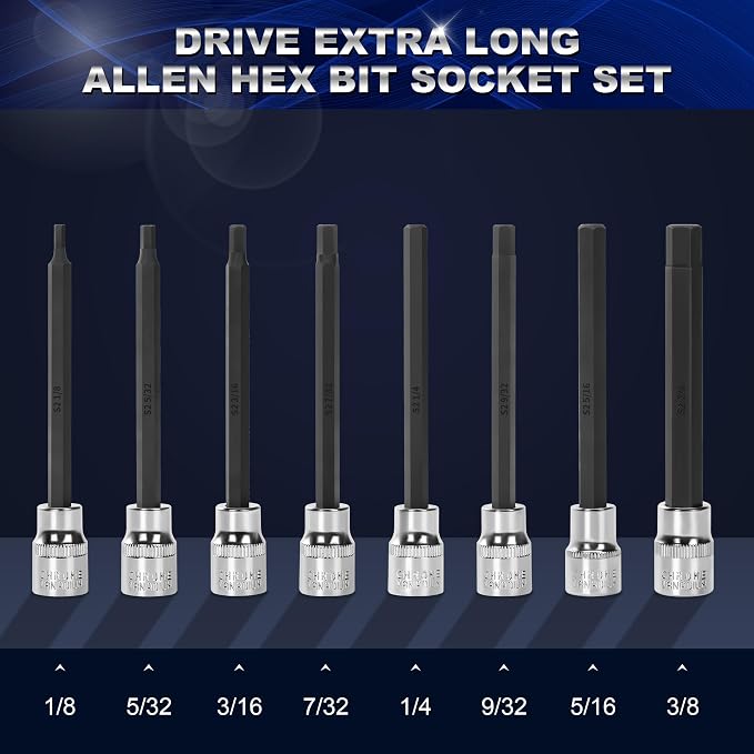 Reniteco 64 PCS 3/8" Drive Socket Set and 19 PCS 3/8'' Drive Extra Long Allen Hex Bit Socket Set