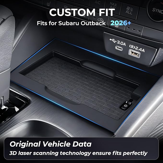 Wireless Charging Protective Mat for Subaru Outback 2026, Interior Accessories Center Console Silicone Anti-Slip Wireless Charger Cover Pad Protector for 2026 Outback, Black