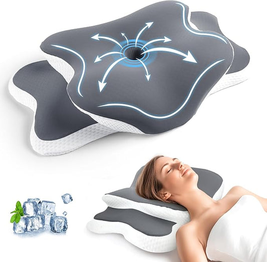 Orthopedic Cervical Neck Pillow for Sleeping Ergonomic Memory Foam Cooling Bed Pillow for Pain Relief, Neck Pillow for Side Back and Stomach Sleepers