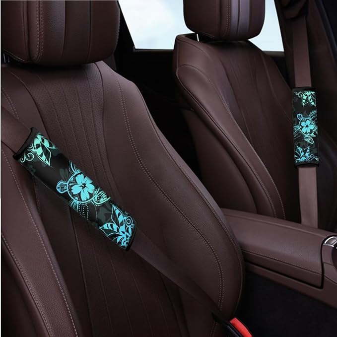 BIGCARJOB Sea Turtle Tribal Car Seat Cover Sets 12 Pcs Auto Interior Accessories Seat Belt Cover,Armrest Seat Box Cover Cushion,Cup Mats,Universal Car Seat Protector Sets