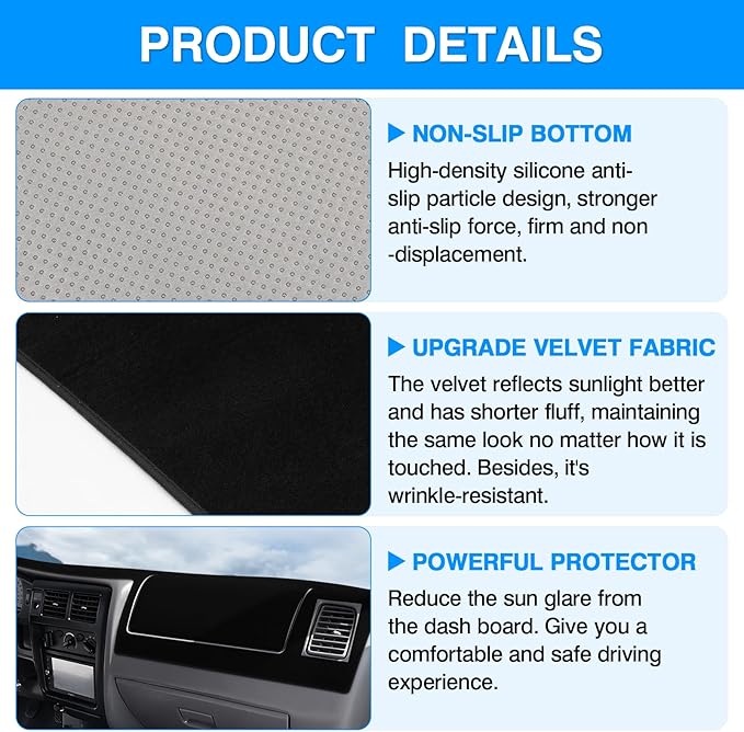 Autorder Dashboard Cover Mat for 1998-2002 2003 2004 Toyota Tacoma Accessories Dash Cover Upgrade Velvet Dash Mat Sunshade Glare UV Rays Protector