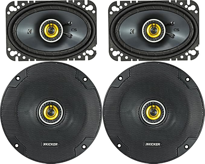 KICKER Speaker Package of 2 Items: CS Series Two 6.5" Coaxial Speakers 4-Ohm & Two 4"x6" Coaxial Speakers 4-Ohm - 1x 46CSC654, 1x 46CSC464
