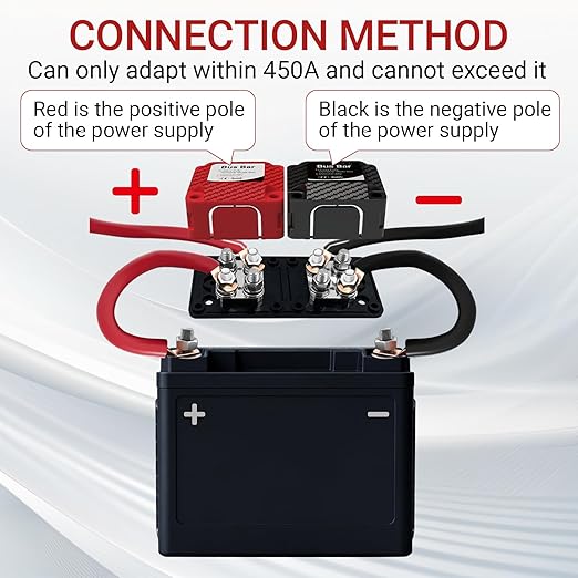 Bus Bar 450A 48V DC Heavy Duty Terminal Studs Box, 2-Pack Busbar with 8 * 3/8 INCH(M10) Studs, Flame Retardant ABS+PC Insulation Cover for Marine, Boat, Car, RV, Solar Panel Electrical Wiring