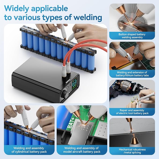 9000W Battery Spot Welder, Rotary Knob Operation 100 Gears Adjustable Foot Pedal Operated, 0.1-0.3mm Spot Welder with Dual Pulse Output, Portable Spot Welder for Making DIY Battery Packs (UK1)