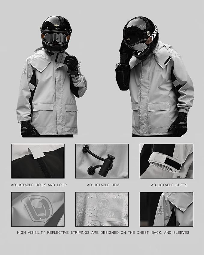 IRON JIA'S Rain Suit, Motorcycle Rain Gear for Men & Women, Waterproof Jacket and Pants, Breathable Reflective Raincoat for Farm Fishing Golf (Grey XL)