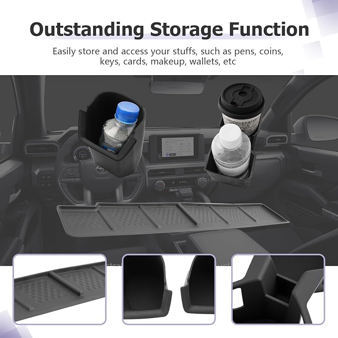 LUWU 2025 4Runner Accessories Compatible with 2025 Toyota 4Runner Center Console Cup Holder, Rear Seat Door Side Silicone Cup Holder, Passenger Side Storage Box Black 3-Pack