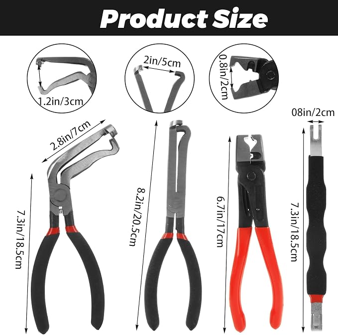 7PCS Professional Electrical Disconnect Pliers Kit, 420 Stainless Steel Automotive Connector Removal Tool Set with Angled & Right Angle Pliers, Pry Bar, Puller & Clip Remover for Car Repair