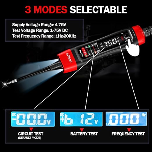AWBLIN Automotive Test Light & Battery Alternator Tester, 1-75V DC LCD Digital Circuit Tester with Illumination, Heavy Duty Light Tester with Voltmeter, Fuse Voltage Tester Auto Electrical Tool