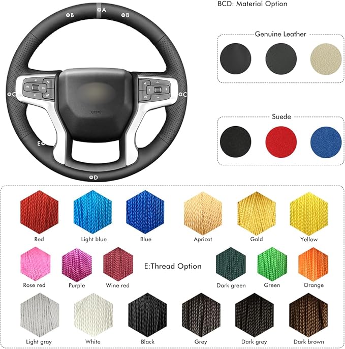 MEWANT Custom DIY Black Artificial Leather Steering Wheel Cover for Chevy Silverado 1500 Silverado 2500/3500 Blazer