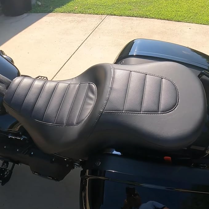 One-Piece Driver Passenger Seat Motorcycle 2-Up Seat Compatible with Harley Sport Glide FLSB Low Rider FXLR FXLRS FXLRST 2018-Later (Black Stripe Stitching)