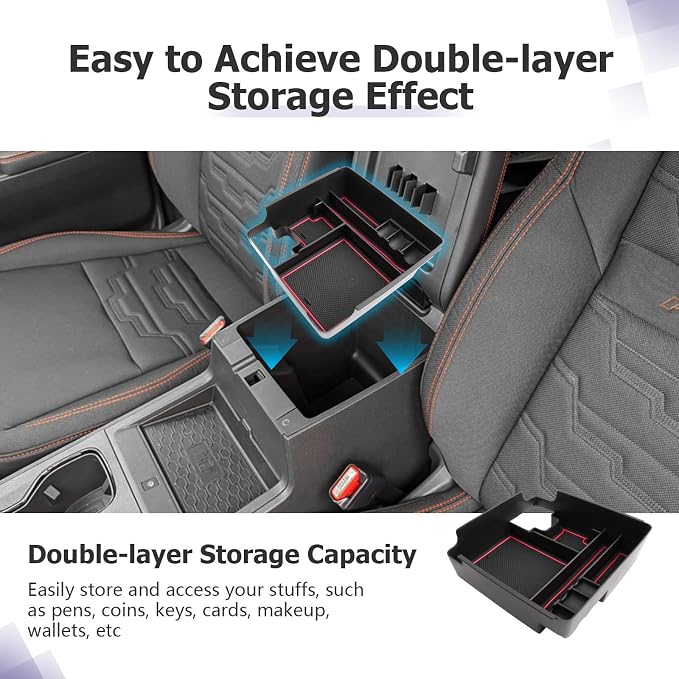 LUWU 2025 2026 Frontier Center Console Organizer for 2022 2023 2024 2025 2026 Nissan Frontier Accessories Armrest Console Storage Box Insert Tray ABS Material Red-trim