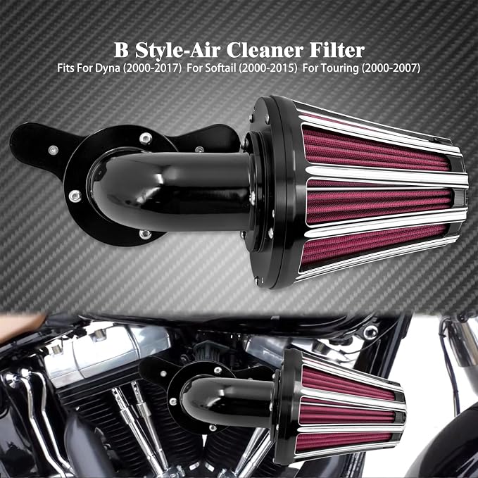 Air Cleaner Filter 90° Forward-Facing Intake Kit CNC Fit for Harley Touring Softail Dyna Sportster XL (Black Housing Red Element, B For Touring 00-07,Softail 00-15,Dyna 00-17)
