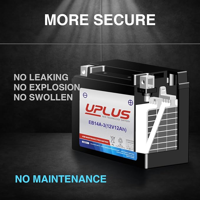 UPLUS YTX14AHL-BS Motorcycle Battery, EB14A-3 12V 12Ah SLA Batteries Maintenance Free Scooter ATV AGM Battery, Replacement for PTX14AHL-BS, GTX14AHL-BS, YUAM62H4L, YB14L-A2, 12N14-3A, YB14L-B2, ETX15L