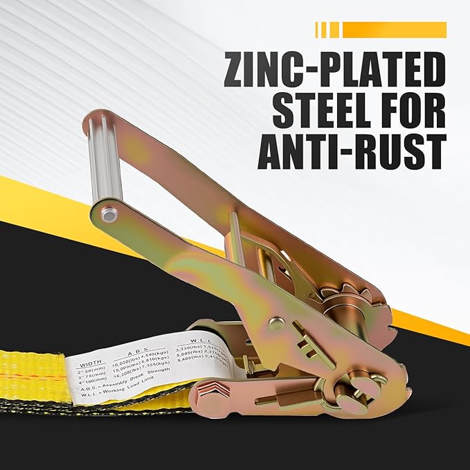 4 Pack 2" x27' Ratchet Strap Tie Down Straps 10000LB Break Strength J Hook Heavy Duty Cargo Ratchet Straps TieDowns 3,333LB Working Load Limit