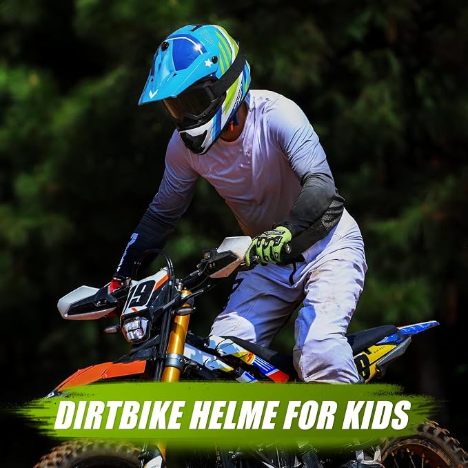 Youth Dirt Bike Helmet DOT Approved, Kids Motocross Full Face Helmet with Adjustable Goggles Riding Gloves & Storage Bag, Off-Road Sport Gear Set for Boys Girls ATV UTV