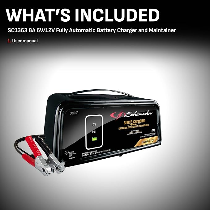 Schumacher Electric 8A Car Battery Charger and Maintainer, 3-in-1 Solution, for 6V/12V Power Sport, Automotive, and Marine Batteries, SC1363 (Pack of 2)