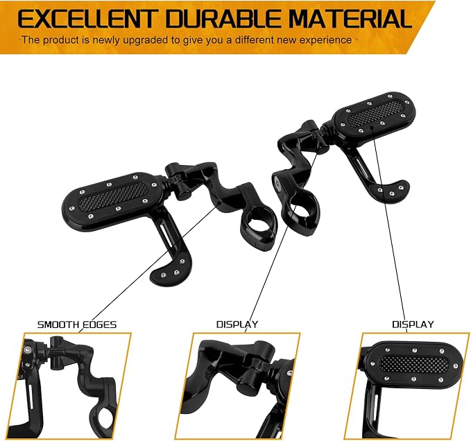 Motorcycle Highway Foot Pegs with Flip-out Heel Rests Fit for Harley Touring Road Glide Street Glide Road King Electra Glide Sportster, Highway 1.25" Engine Guard Foot Pegs Black
