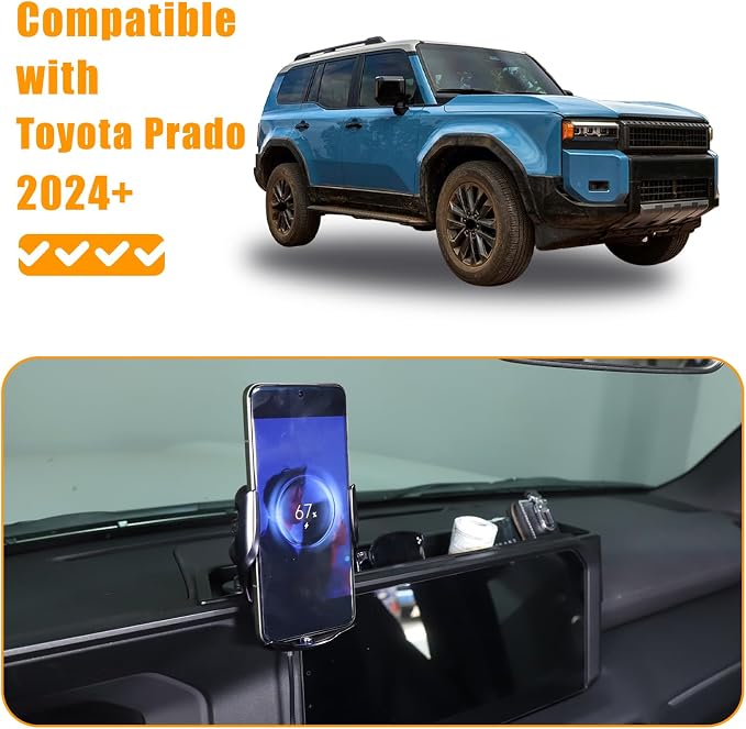 Center Console Dash Organizer Tray Compatible with Toyota Land Cruiser 250 Prado 2024 2025 2026 Navigation Screen Rear Insert Auxiliary Storage Box,Phone Holder Accessories (Style E)