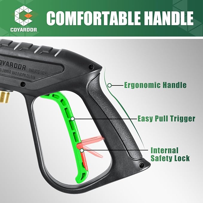 Pressure Washer Gun 3600 PSI with Extension Wand, Nozzle Holder & 5 Spray Tips, M22-14mm Fitting, Replacement for Ryobi, Karcher, Honda, Greenworks, Briggs & Stratton, Gas Power Washer