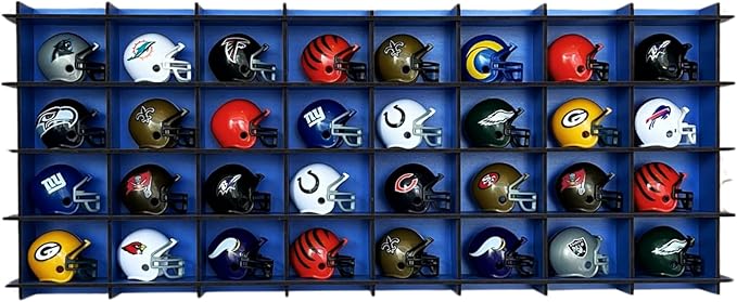 32 / 6 Color Mini Helmet Display Case,Mini Football Helmets,Football Helmet Display Case,Mini Football Helmet Organizer (Blue)