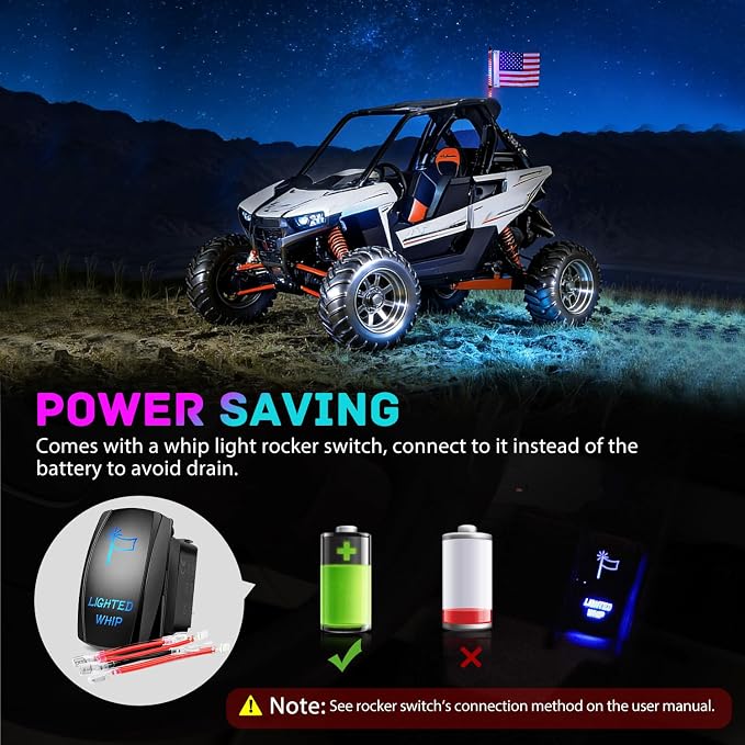 Nilight LED Whip Light 1 PC 2FT COB RGB Spiral Lighted Antenna with Spring Base, Bluetooth App & Remote Control DIY Chasing Patterns & Music Sync Safety Whips for ATV UTV RZR Polaris Can-Am Truck