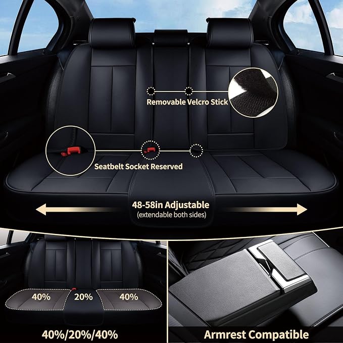 FLORICH Seat Covers, Black Car Seat Cover Full Set, Luxury Faux Nappa Leather Automotive Seat Protectors, Car Seat Cushions Universal Fit for Most Sedans SUVs Trucks - Black