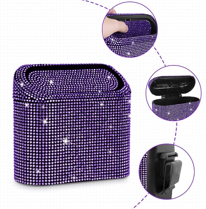 eing Car Trash Can with Lid, Mini Vehicle Trash Bin Purple & Pu Leather Floor Mats for Car Pink