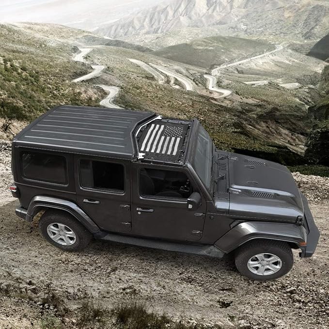 Voodonala for Jeep JL Sunshade Sun Shade Bikini Top Sunblock Mesh Heat Shield Mesh for 2018-2025+ Jeep Wrangler JL JLU 2/4 Door & 2020-2025 Gladiator JT, Block Heat Block UV Rays Flag