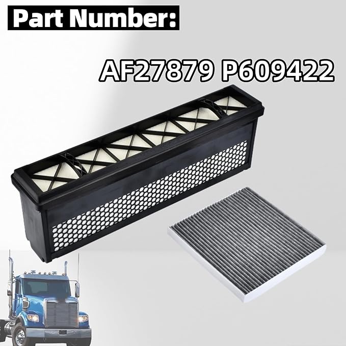 High Flow Engine Air Filter with P609422 Air Filter with Activated Carbon Compatible with Freightliner Cascadia 2008-2017,122SD 2014-2016,Coronado 2010-2016 Replaces AF27879 P609422