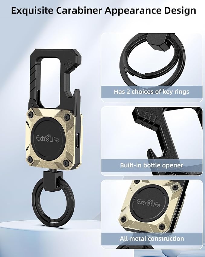 ExtreLife Keychain, Works with Apple Find My, Bottle Opener, Carabiner Car Key Chains with Gps Tracker