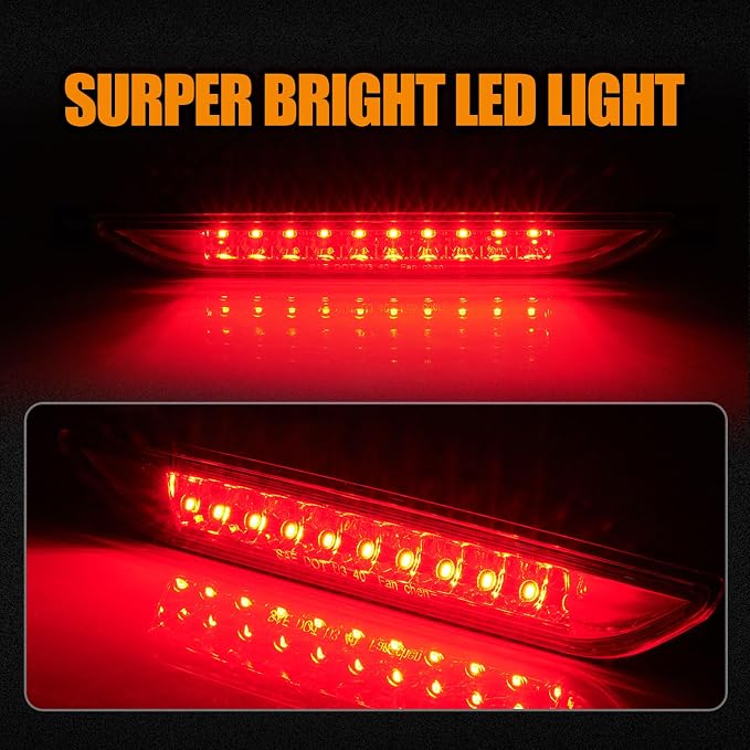 Third 3rd Brake Light LED for 2011-2017 Jeep Grand Cherokee/Dodge Durango, High Mount Rear Brake Lights Assembly for 2007-2016 Jeep Compass, Waterproof Center Cab Lamp Stop Light (Red)