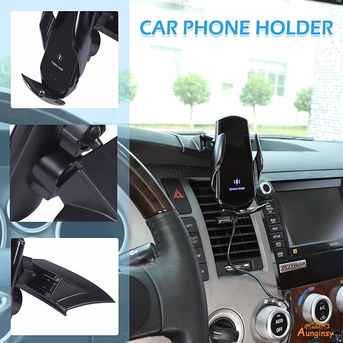 Aunginsy Car Phone Mount Compatible with Toyota Tundra/Sequoia 2007-2013 Center Console Air Outlet Vent Upper Panel Mobile Phone Holder Instrument Hands-Free Cell Phones Navigation Bracket Accessories