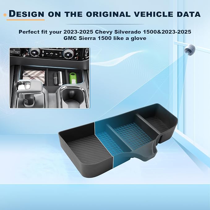 Silverado Sierra 1500 Console Organizer -2023 2024 2025 Chevy Silverado/GMC Sierra 1500 Accessories Center Console Tray 2022-2025 Silverado Sierra Interior (Only Fit Full Console w/Bucket Seats)-Black