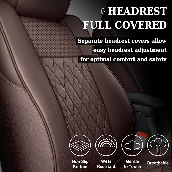 Coverado Tacoma Seat Covers, Leather Car Seat Covers Full Set Custom Fit 2005-2023 Toyota Tacoma Double/Crew Cab, Seat Covers for Cars Car Seat Protector(Brown)