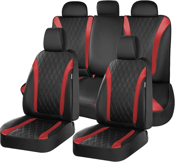 FLORICH Car Seat Covers Full Set, Leather Seat Covers for Cars, Car Seat Protector Waterproof Breathable, Universal Automotive Seat Covers, Front and Rear Car Seat Cover Fit for Most Cars SUV Truck