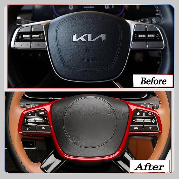 Steering Wheel Button Cover, for Kia Telluride 2020 2021 2022 2023 2024 2025 2026,Steering Wheel Button Panel Protection Frame Molding Trim - Wine Red(Style A)