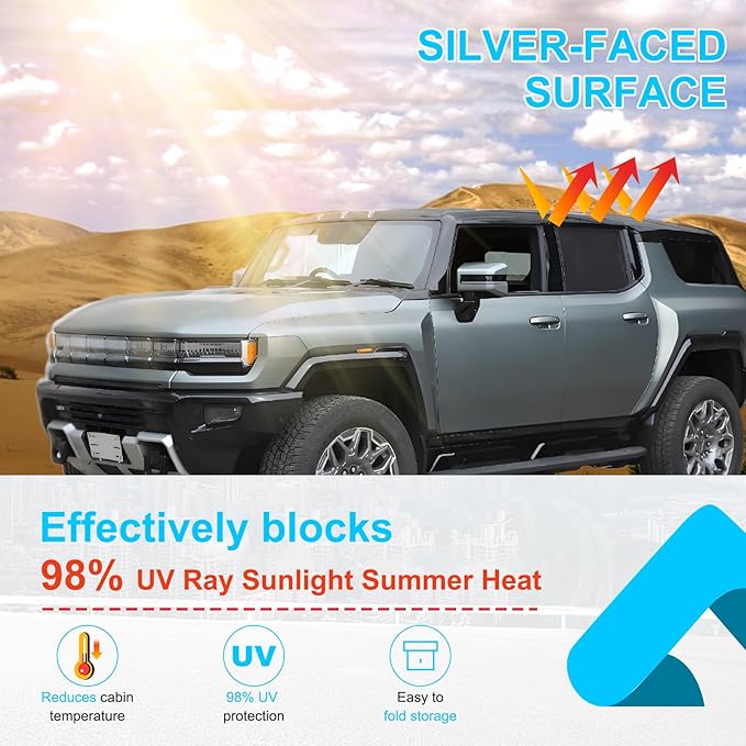 Car Side Window Shades Compatible with Hummer EV Accessories 2024 2025 2026 Side Window Sun Shades Glare and UV Rays Protection Car Camping and Napping Curtains (Rear Window)