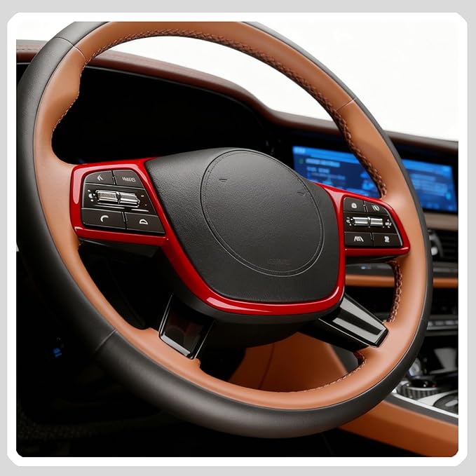 Steering Wheel Button Cover, for Kia Telluride 2020 2021 2022 2023 2024 2025 2026,Steering Wheel Button Panel Protection Frame Molding Trim - Wine Red(Style A)