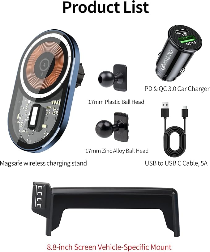 Wireless Charging car Phone Holder for 2016-2022 BMW X1 / 2018-2023 X2 Accessories 8.8-inch Screen Fixed Clip,Non-Obstructing Navigation,MagSafe Compatible, Vibration-Proof, 360° Rotation