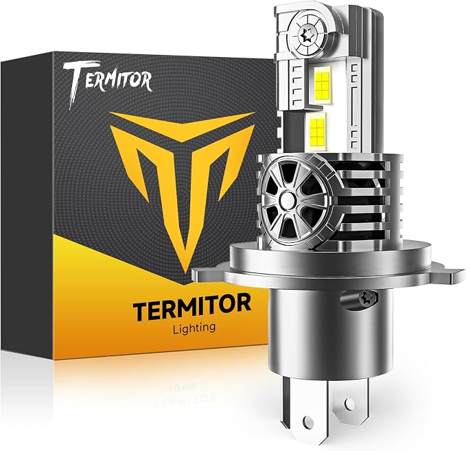 Termitor H4/9003/HB2 Light Bulb for Motorcycle, 30,000LM High Brightness, 6500K Cool White, 1:1 Halogen Size, Plug and Play Hi/Low Beam Bulb, 75K+ Hour Lifespan with Cooling Fan, Pack of 1 | 1:1 Halogen Size, 75K+ Hrs Lifespan with Cooling Fan, H4 Ligh...