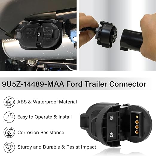 Trailer Brake Harness Towing 7-Pin Round / 4-Pin Flat Plug Connector for 2009-2023 Ford F150 F250 F350 Trailer Connector 9U5Z-14489-MAA