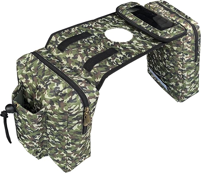 ATV Tank Bag Saddle Bag Waterproof Motorcycle Bag Compatible with Snowmobile Sportsman Scrambler FourTrax Grizzly UTV Hanging Storage Bag Camo Green