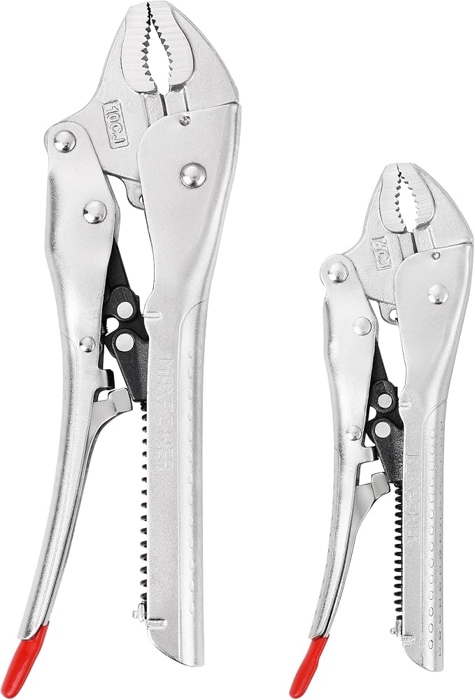 MAXPOWER 2 Pieces Locking Pliers Set, 6" 10" Curved Jaw Self Adjusting Locking Pliers, with 1.2" and 2" Jaw Capacity