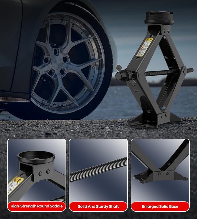 Scissor Jack for Car, 2.5 Ton Car Jack Kit for Tesla Model 3/Y/S/X, 2 in 1 Universal Tire Changing Kit with 2 Jack Pads & 2 Wrenches for Sedan, SUV, MPV