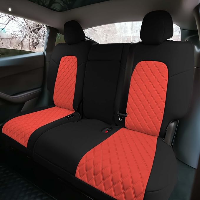 FH Group Custom Fit Car Seat Covers Specifically Made for 2020-2025 Tesla Model Y Ultraflex Neoprene Water Resistant Automotive Seat Covers - Rear Set Red
